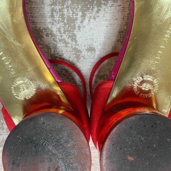 Stella McCartney Satin Lucite Heel Sandals in Pink/Red - Picture 8 of 8